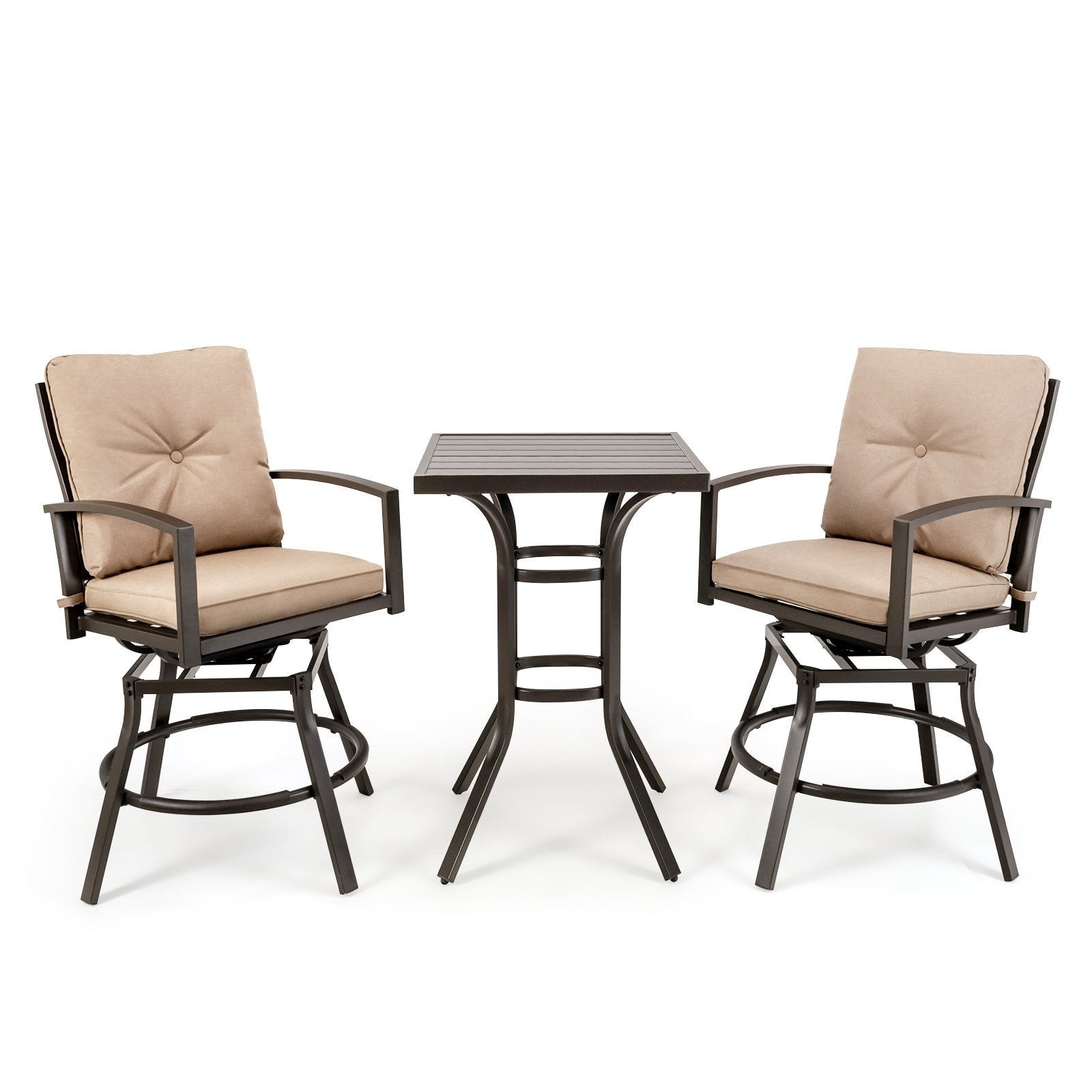 3 Pieces Patio Swivel Bar Table Set with Removable Cushions and Rustproof Metal Frame, Beige Patio Bar Furniture at Gallery Canada