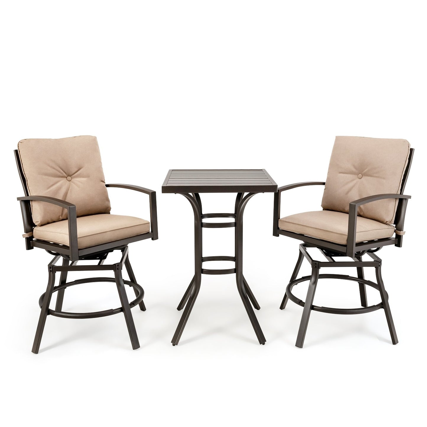 3 Pieces Patio Swivel Bar Table Set with Removable Cushions and Rustproof Metal Frame, Beige Patio Bar Furniture at Gallery Canada