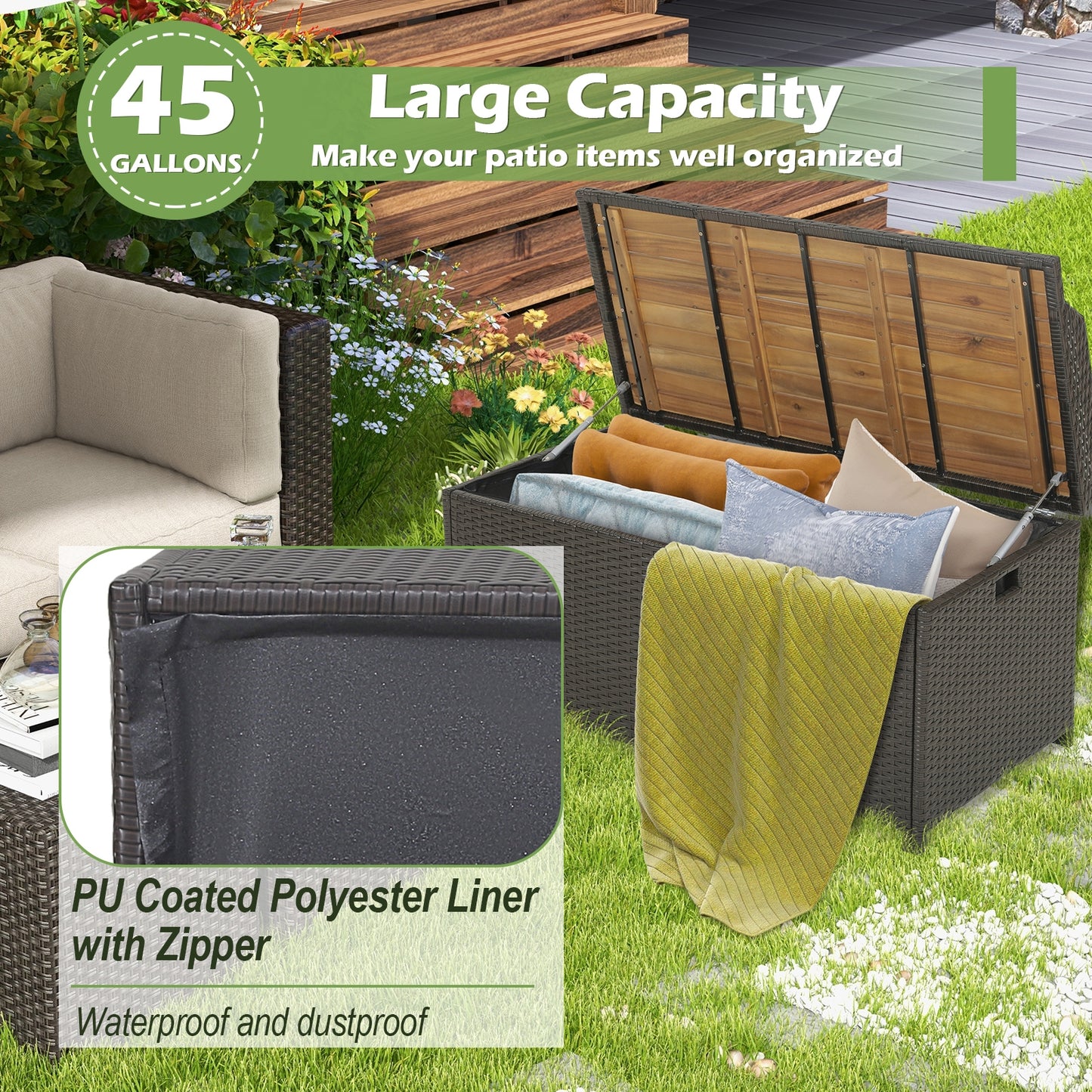 45 Gallon Outdoor Storage Bench with Zippered Liner, Brown Sheds & Outdoor Storage at Gallery Canada