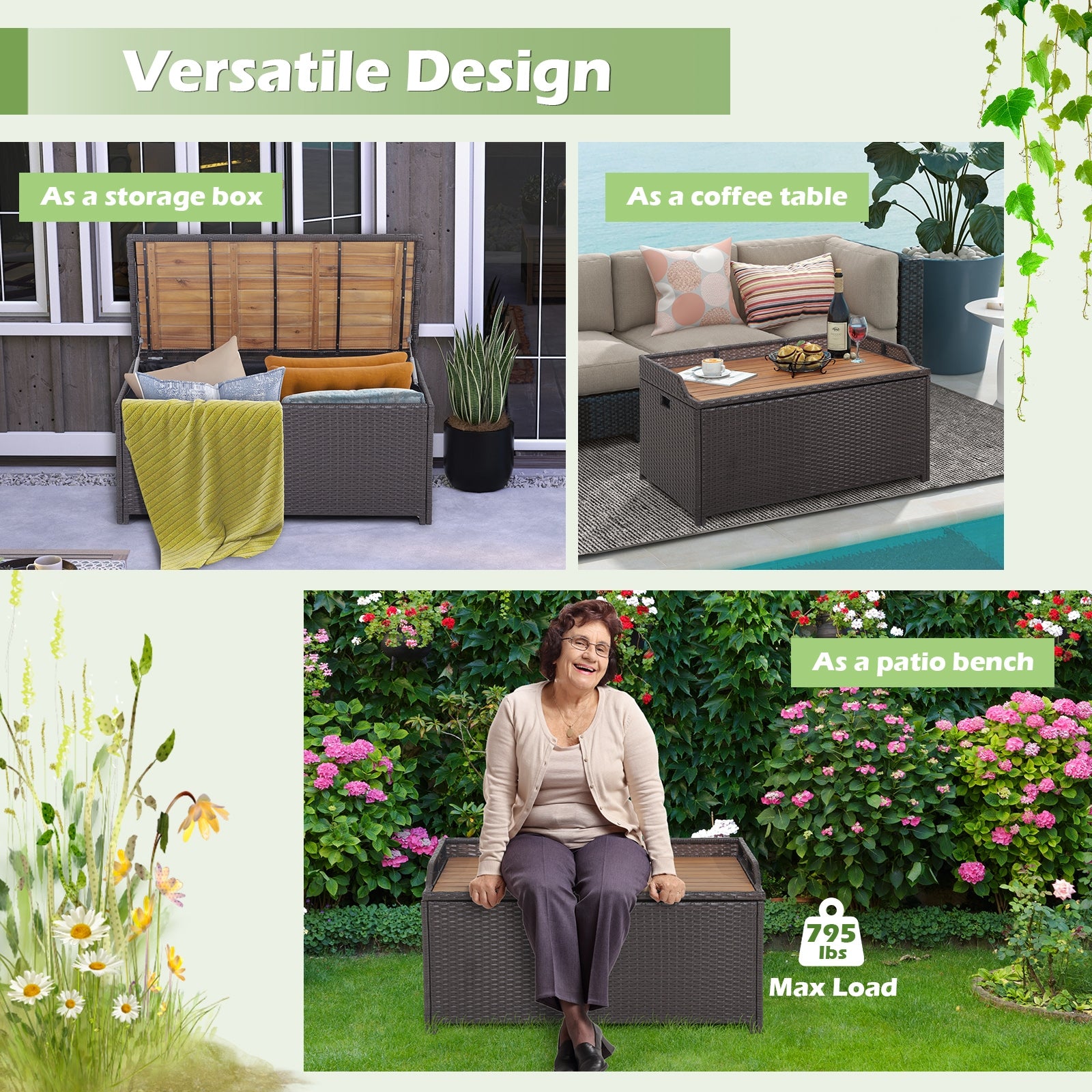 45 Gallon Outdoor Storage Bench with Zippered Liner, Brown Sheds & Outdoor Storage at Gallery Canada