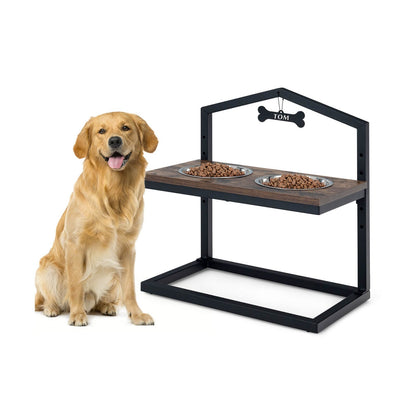 5 Heights Elevated Pet Feeder with 2 Detachable Stainless Steel Bowl, Brown - Gallery Canada