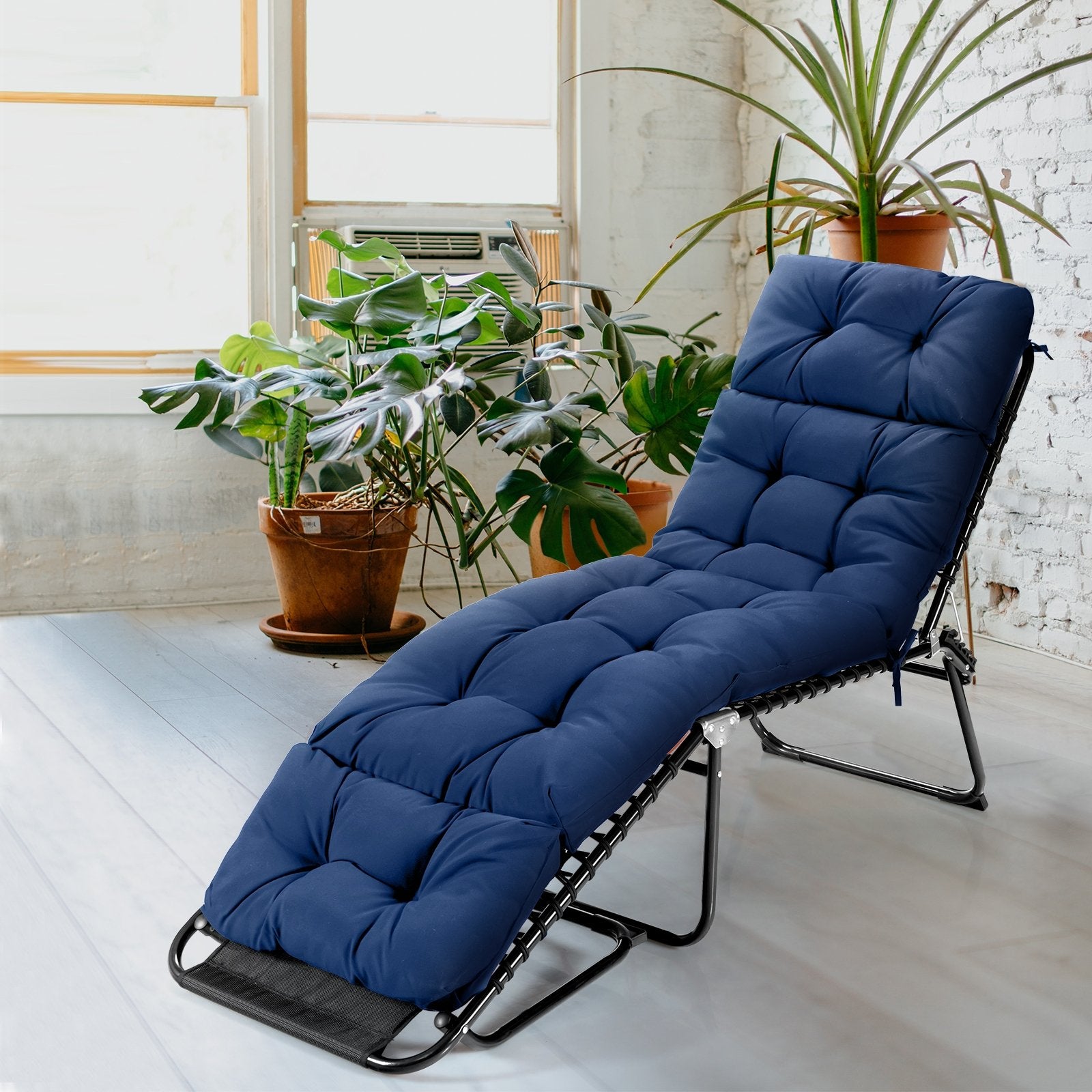 Outdoor Lounge Chaise Cushion with String Ties for Garden Poolside, Navy - Gallery Canada