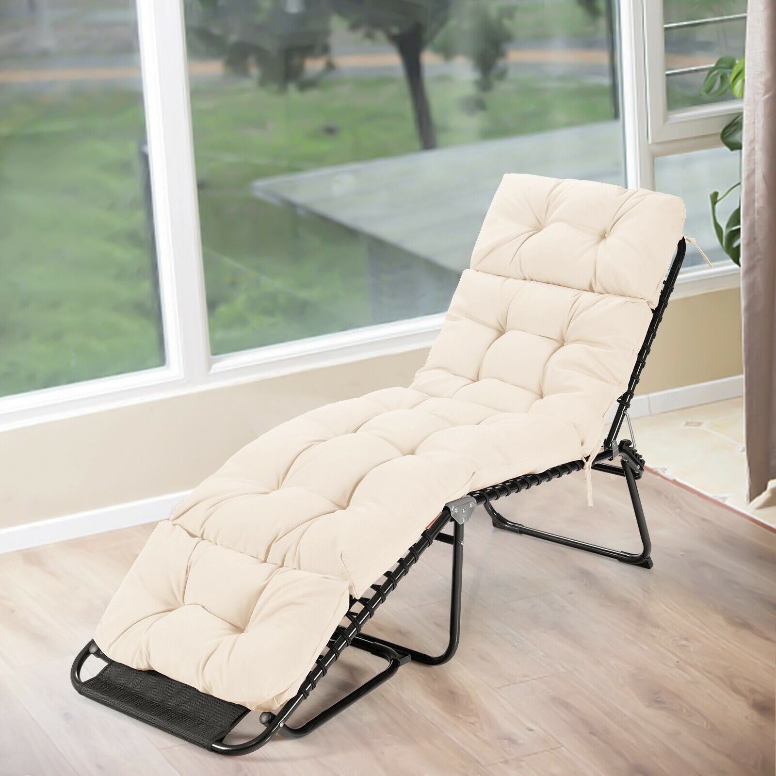 Outdoor Lounge Chaise Cushion with String Ties for Garden Poolside, Beige Outdoor Chaise Lounges at Gallery Canada