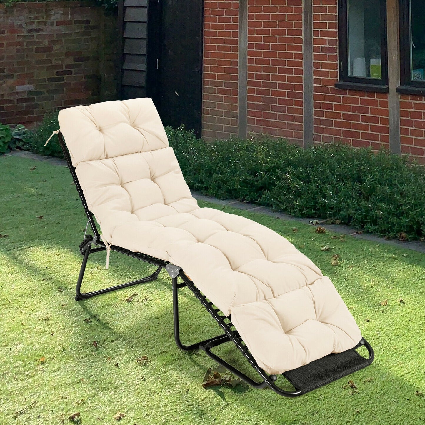 Outdoor Lounge Chaise Cushion with String Ties for Garden Poolside, Beige Outdoor Chaise Lounges at Gallery Canada