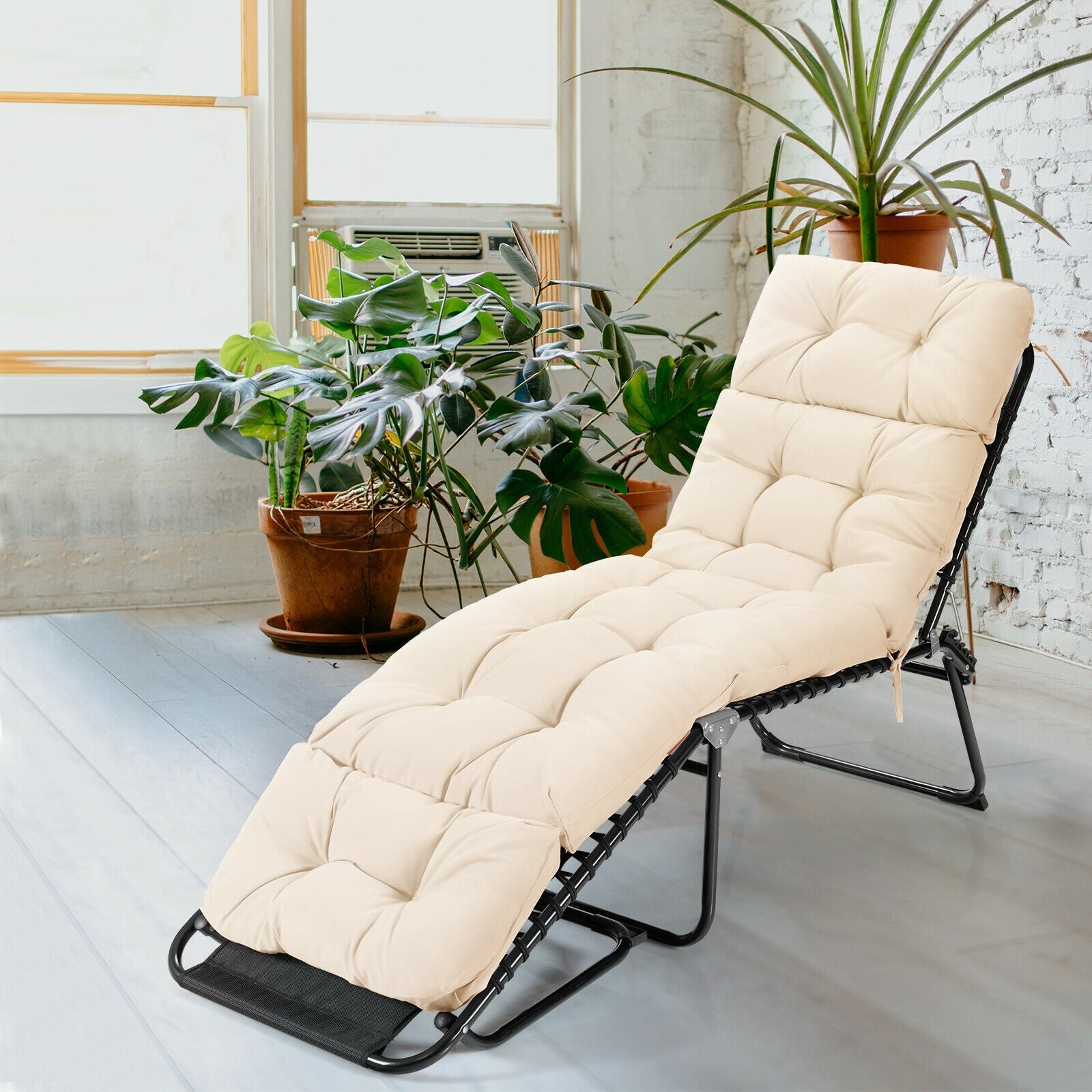 Outdoor Lounge Chaise Cushion with String Ties for Garden Poolside, Beige Outdoor Chaise Lounges at Gallery Canada