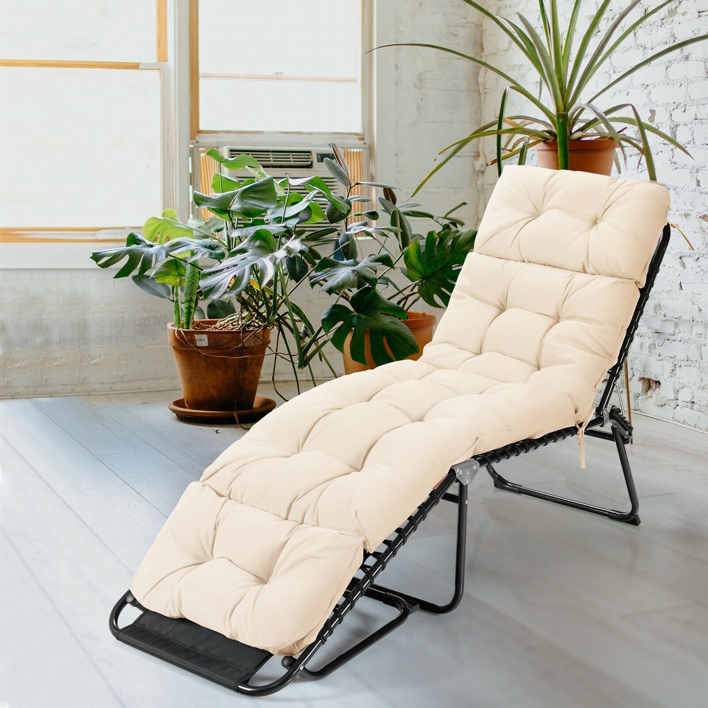 Outdoor Lounge Chaise Cushion with String Ties for Garden Poolside, Beige Outdoor Chaise Lounges at Gallery Canada