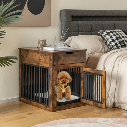 2-In-1 Dog House with Drawer and Wired Wireless Charging, Rustic Brown Dog Supplies at Gallery Canada