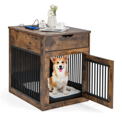 2-In-1 Dog House with Drawer and Wired Wireless Charging, Rustic Brown Dog Supplies Rustic Brown at Gallery Canada