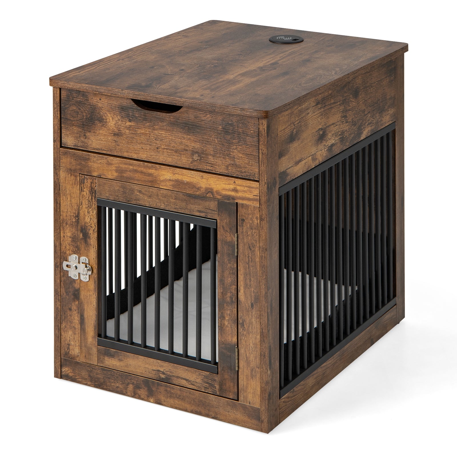 2-In-1 Dog House with Drawer and Wired Wireless Charging, Rustic Brown Dog Supplies at Gallery Canada