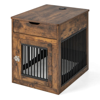 2-In-1 Dog House with Drawer and Wired Wireless Charging, Rustic Brown Dog Supplies at Gallery Canada