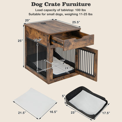 2-In-1 Dog House with Drawer and Wired Wireless Charging, Rustic Brown Dog Supplies at Gallery Canada