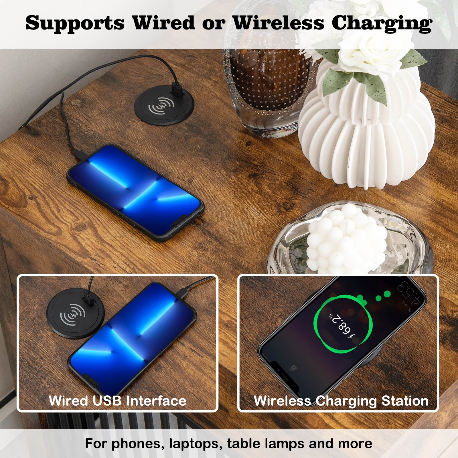 2-In-1 Dog House with Drawer and Wired Wireless Charging, Rustic Brown Dog Supplies at Gallery Canada