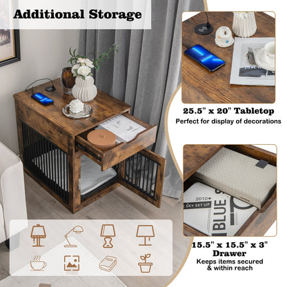 2-In-1 Dog House with Drawer and Wired Wireless Charging, Rustic Brown Dog Supplies at Gallery Canada