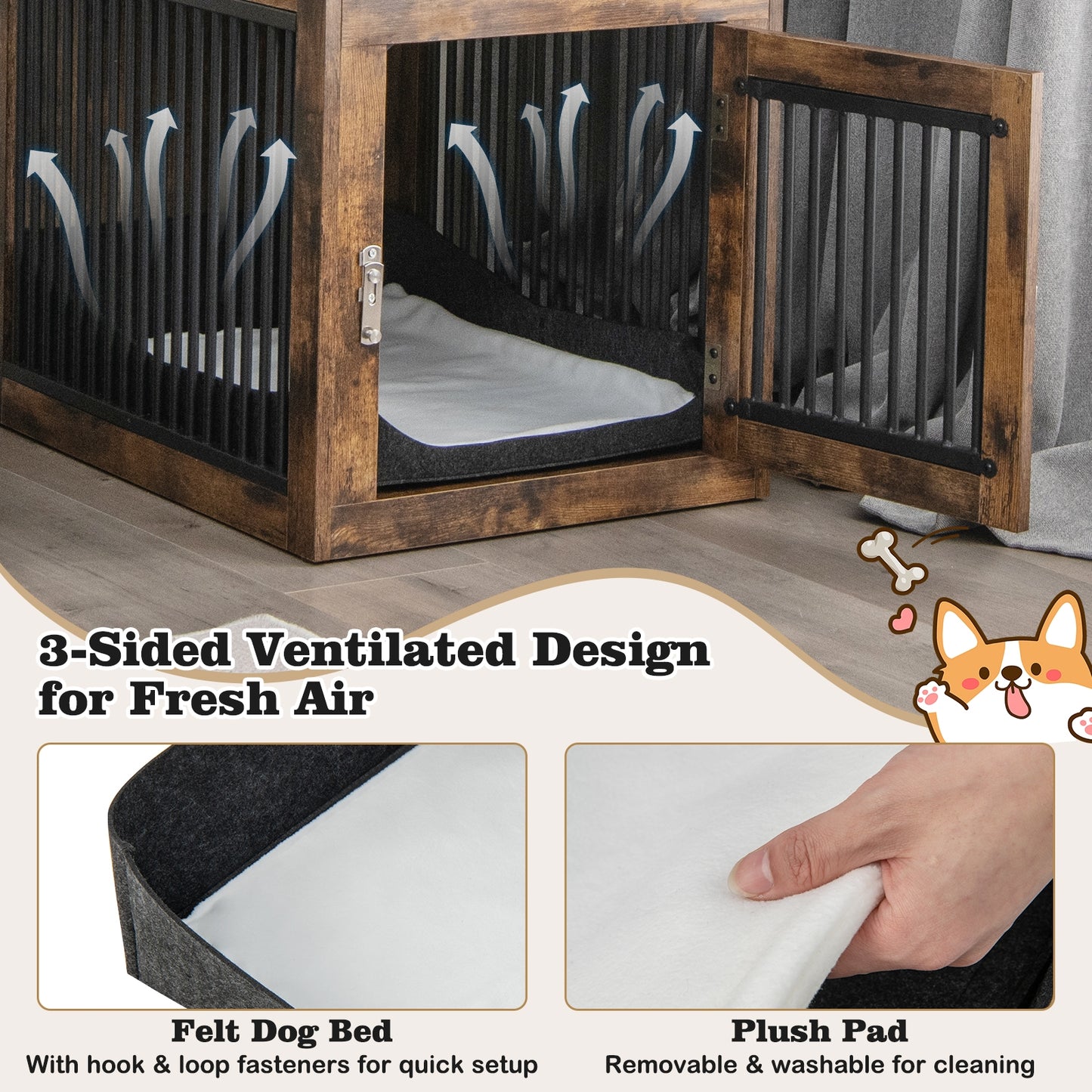 2-In-1 Dog House with Drawer and Wired Wireless Charging, Rustic Brown Dog Supplies at Gallery Canada