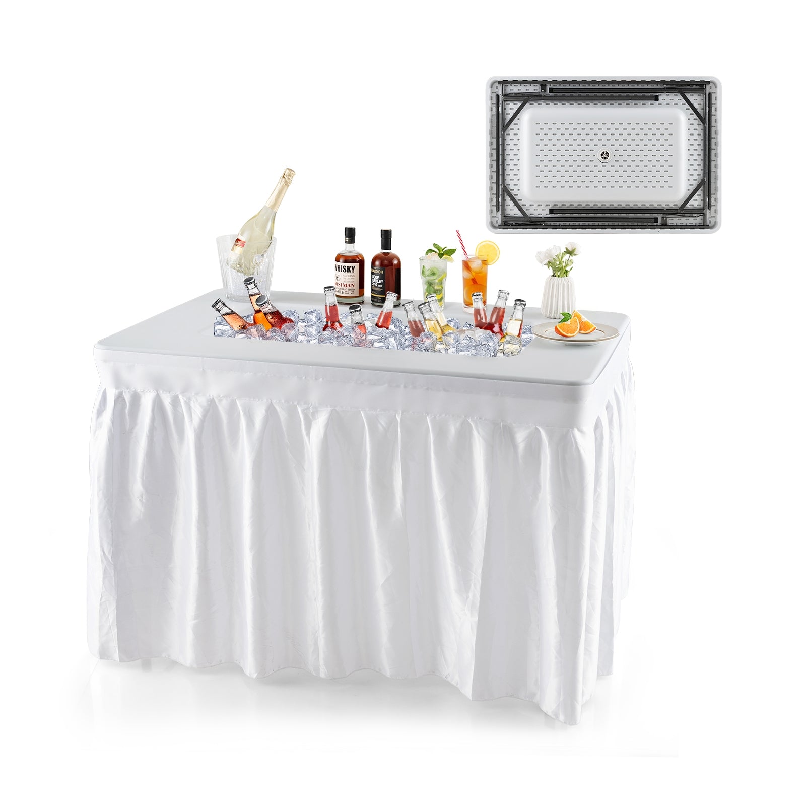 4 Feet Folding Ice Bin Table With Skirt, White Camping Furniture White at Gallery Canada