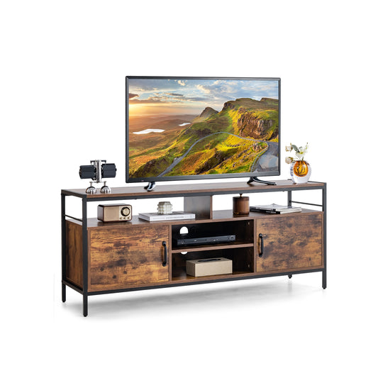 58 Inch TV Stand With Cabinets, Adjustable Shelf, Rustic Brown Entertainment Centers & TV Stands Rustic Brown at Gallery Canada