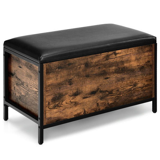 Entryway Flip Top Ottoman Stool with Padded Seat, Rustic Brown - Gallery Canada