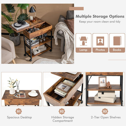 Lift Top End Table, Charging Station, Universal Wheels, Rustic Brown End & Side Tables at Gallery Canada