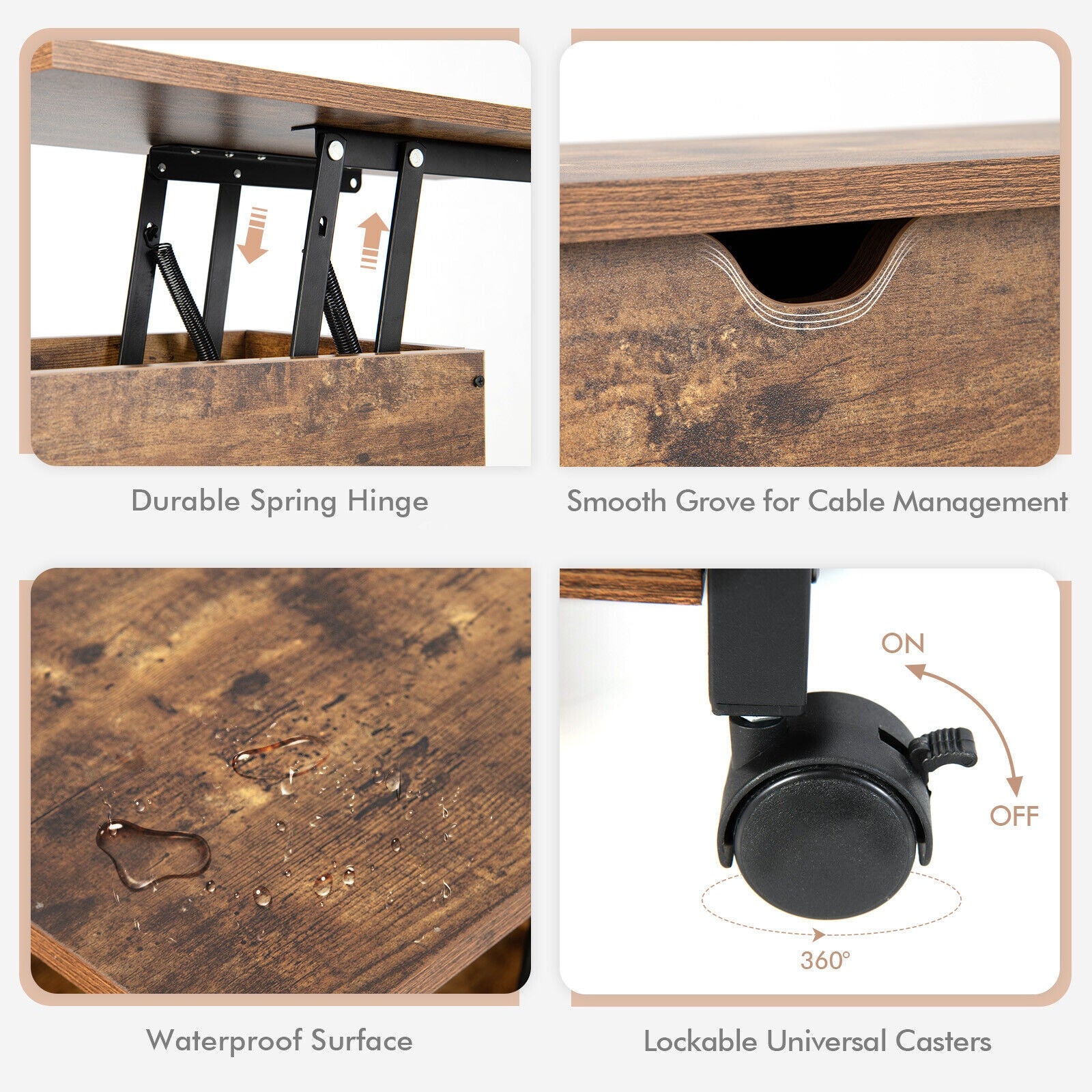 Lift Top End Table, Charging Station, Universal Wheels, Rustic Brown End & Side Tables at Gallery Canada