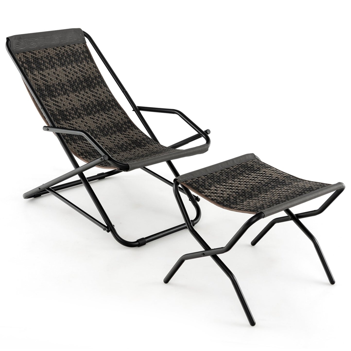 Patio PE Wicker Rocking Chair with Armrests and Metal Frame, Gray