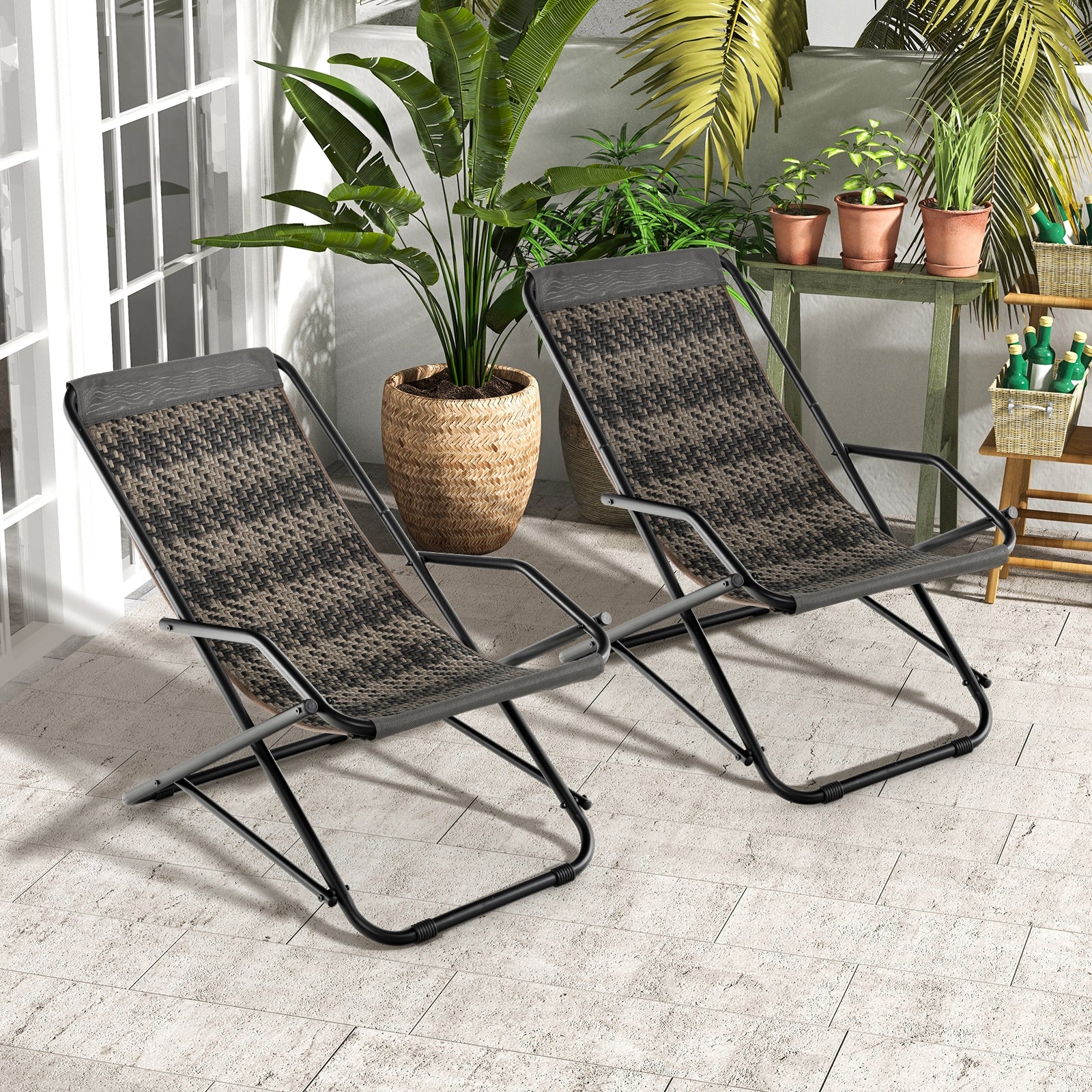 Outdoor Patio PE Wicker Rocking Chair with Armrests and Metal Frame, Gray Patio Rocking Chairs & Gliders at Gallery Canada