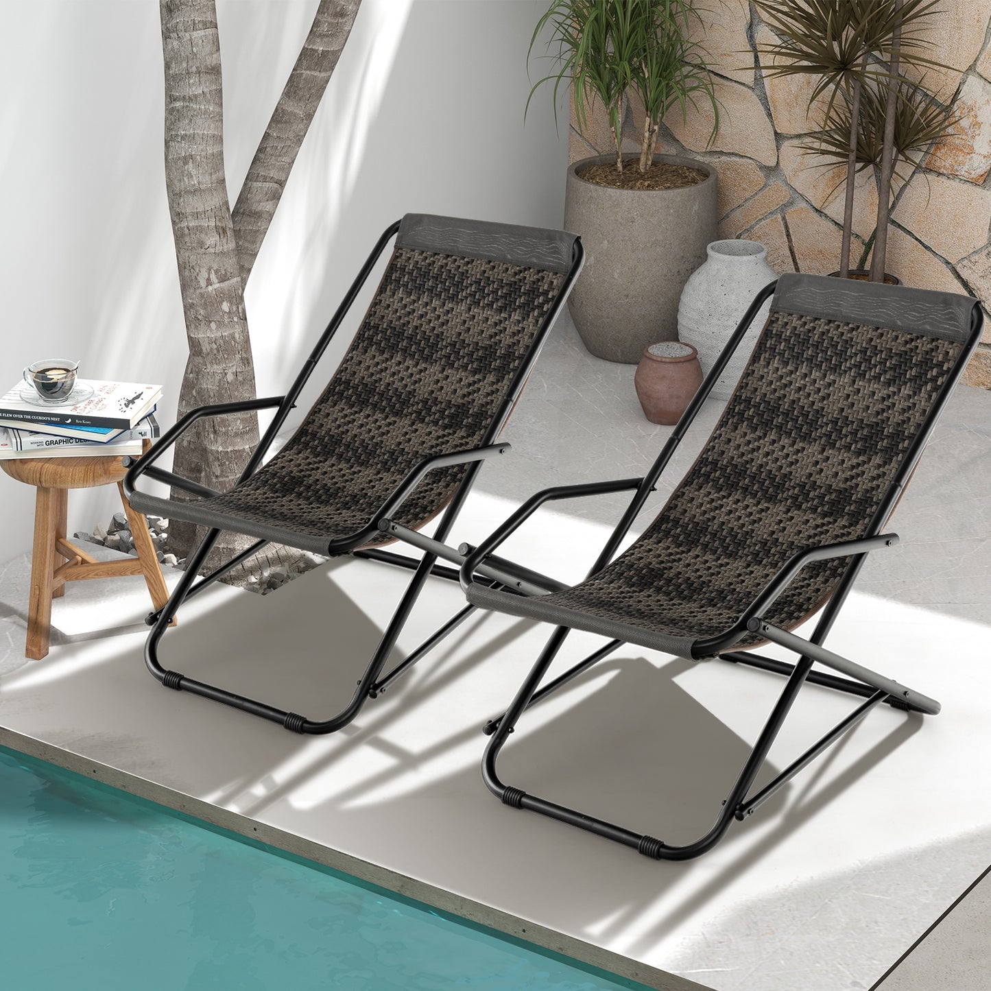 Outdoor Patio PE Wicker Rocking Chair with Armrests and Metal Frame, Gray Patio Rocking Chairs & Gliders at Gallery Canada