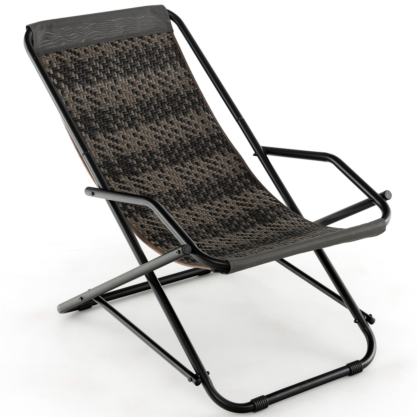 Outdoor Patio PE Wicker Rocking Chair with Armrests and Metal Frame, Gray Patio Rocking Chairs & Gliders Gray at Gallery Canada