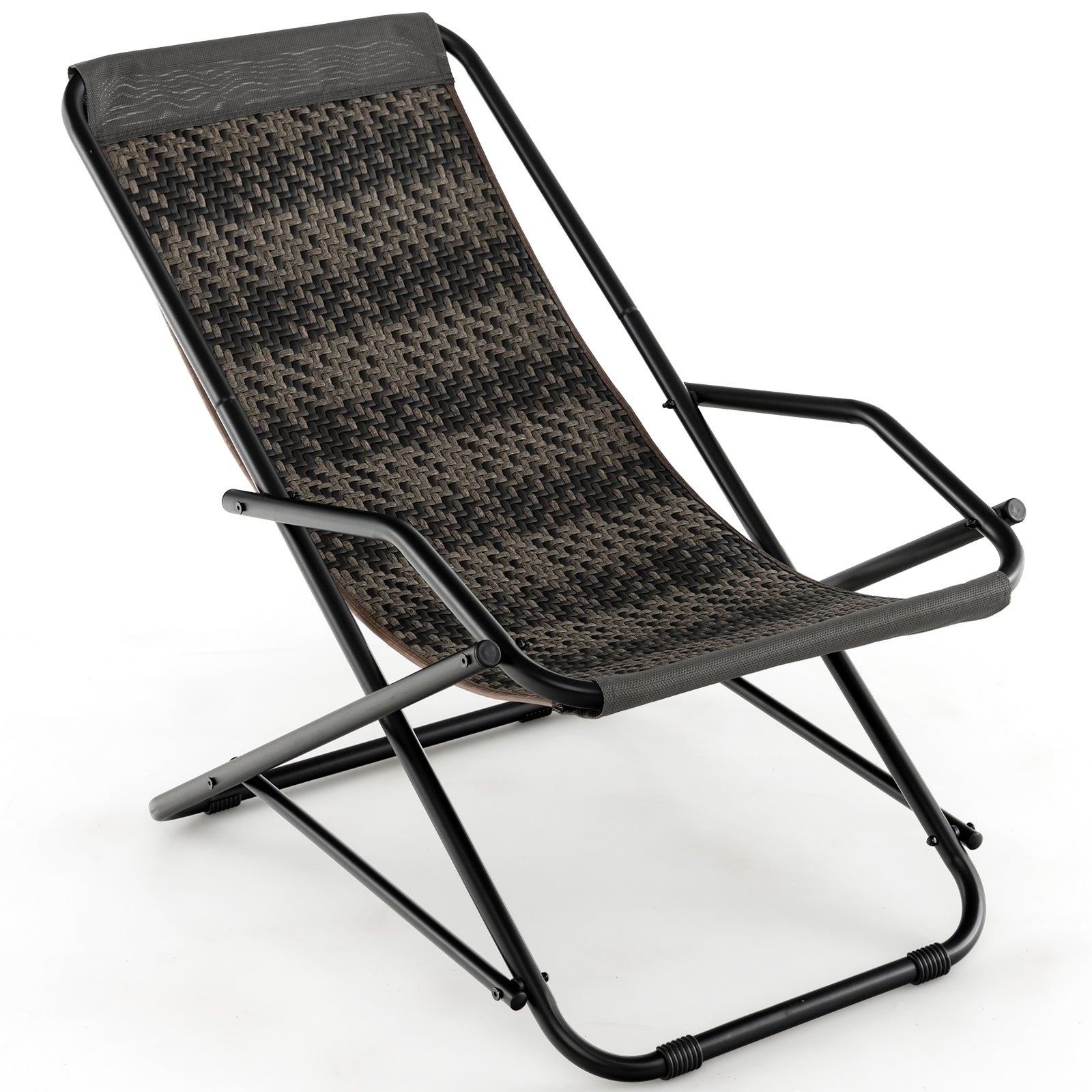 Outdoor Patio PE Wicker Rocking Chair with Armrests and Metal Frame, Gray Patio Rocking Chairs & Gliders at Gallery Canada