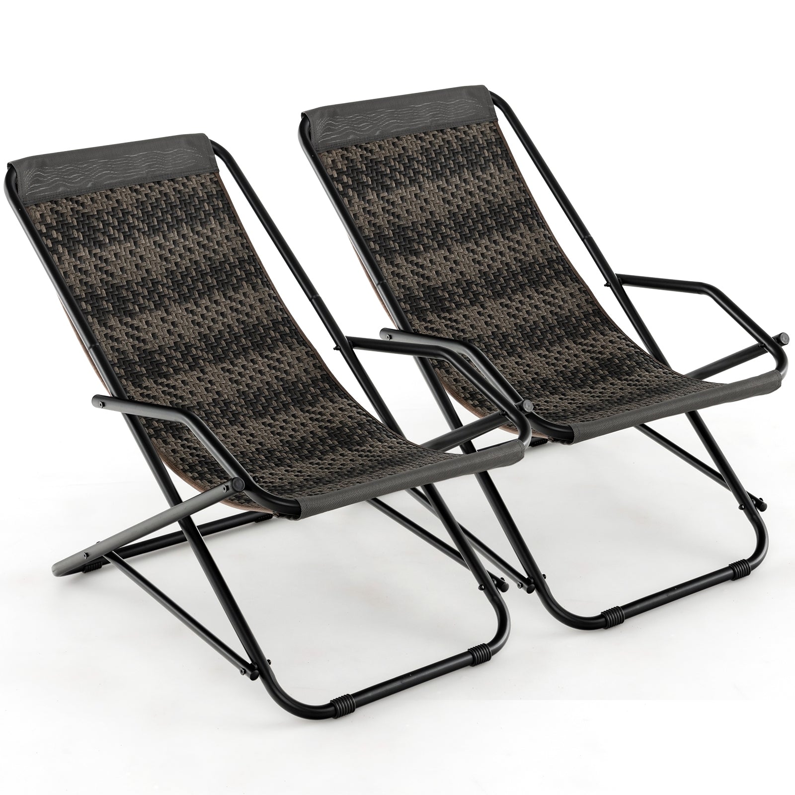 Outdoor Patio PE Wicker Rocking Chair with Armrests and Metal Frame, Gray Patio Rocking Chairs & Gliders at Gallery Canada