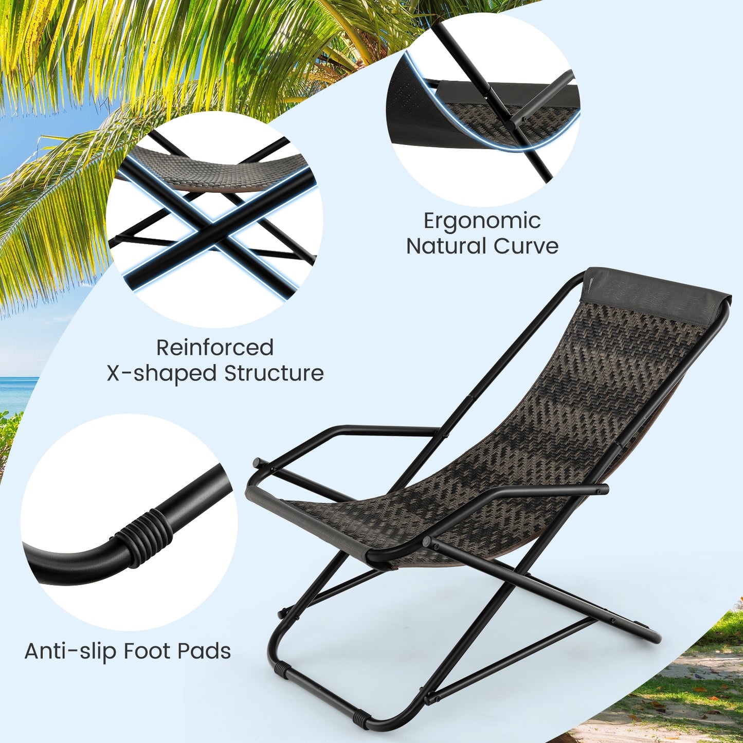 Outdoor Patio PE Wicker Rocking Chair with Armrests and Metal Frame, Gray Patio Rocking Chairs & Gliders at Gallery Canada