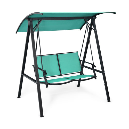 2 Person Patio Swing, Weather Resistant Glider, Adjustable Canopy, Green