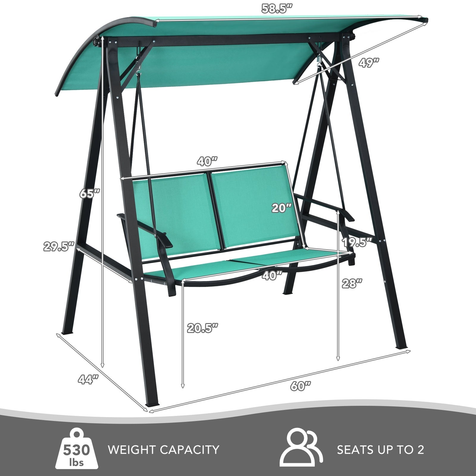 2 Person Patio Swing with Weather Resistant Glider and Adjustable Canopy, Green Porch Swings at Gallery Canada
