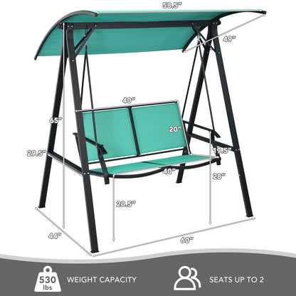 2 Person Patio Swing with Weather Resistant Glider and Adjustable Canopy, Green Porch Swings at Gallery Canada