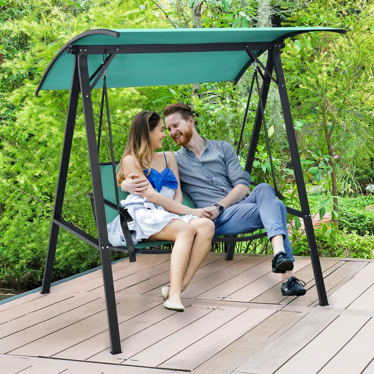 2 Person Patio Swing with Weather Resistant Glider and Adjustable Canopy, Green Porch Swings at Gallery Canada
