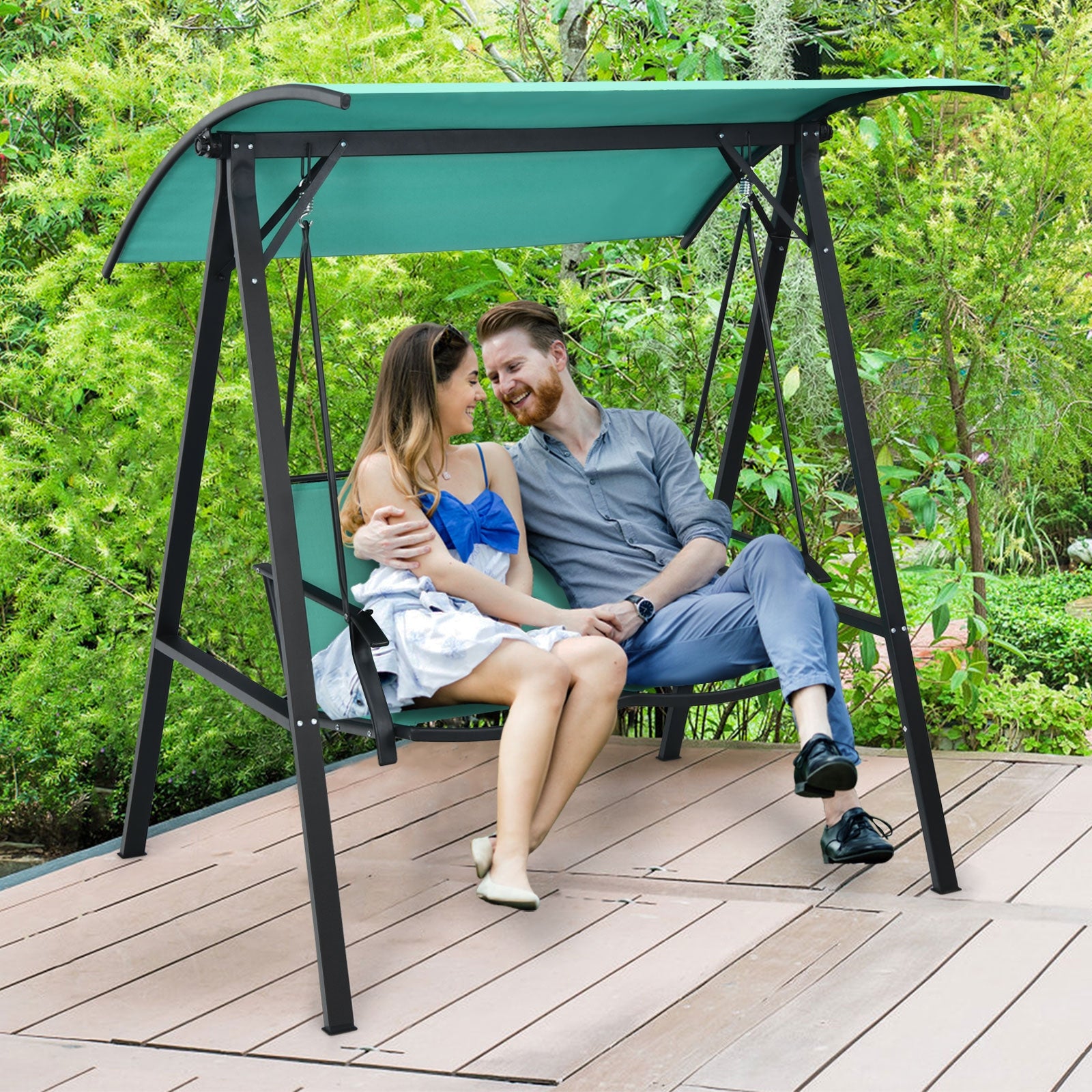 2 Person Patio Swing with Weather Resistant Glider and Adjustable Canopy, Green Porch Swings at Gallery Canada
