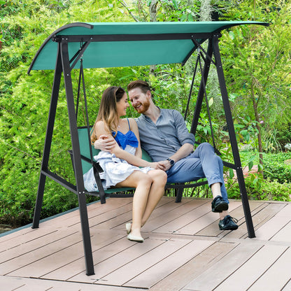 2 Person Patio Swing with Weather Resistant Glider and Adjustable Canopy, Green Porch Swings at Gallery Canada