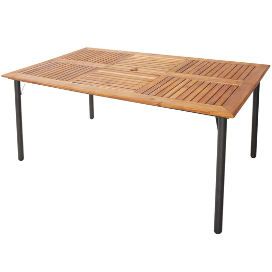 Patio Acacia Wood Dining Table with Umbrella Hole and Metal Legs, Natural Patio Dining Tables Natural at Gallery Canada