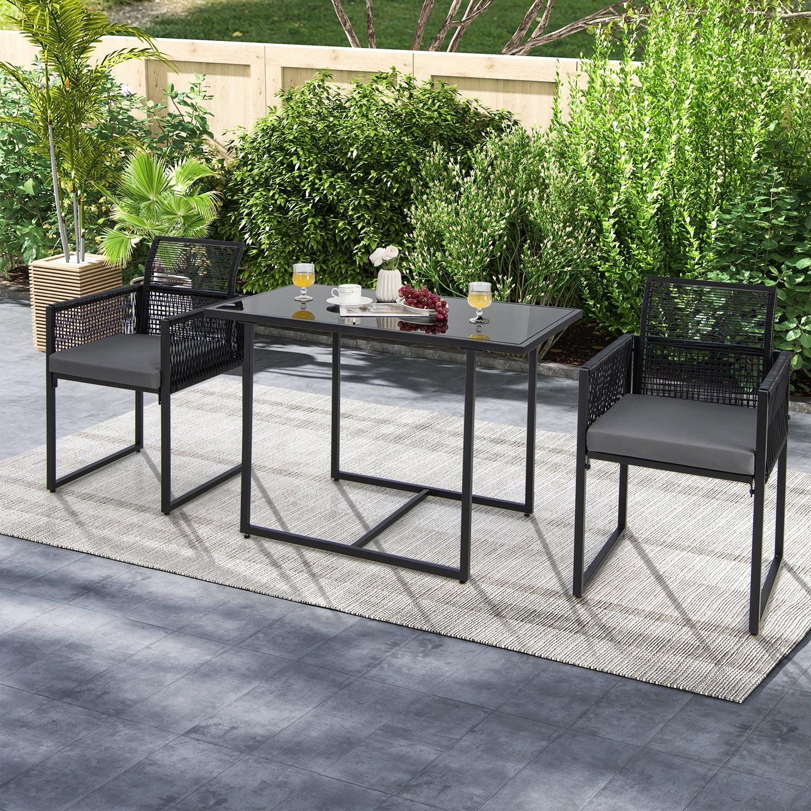 3 Pieces Outdoor Dining Set with Folding Backrest and Seat Cushions, Black Patio Dining Sets at Gallery Canada