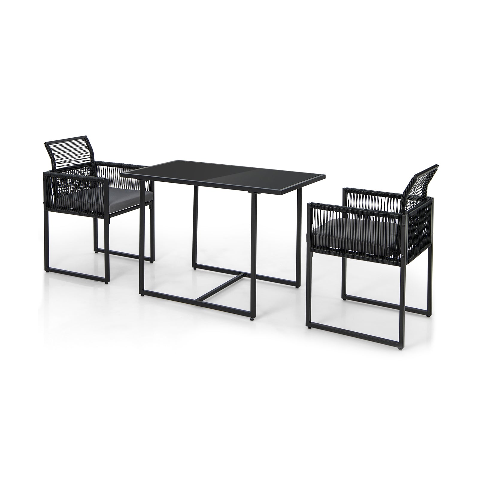 3 Pieces Outdoor Dining Set with Folding Backrest and Seat Cushions, Black Patio Dining Sets Black at Gallery Canada