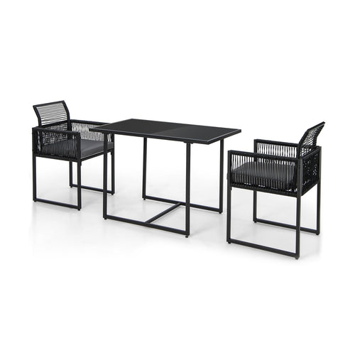 3-Piece Outdoor Dining Set, Folding Backrest, Seat Cushions, Black