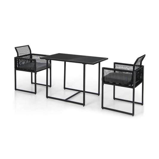 3-Piece Outdoor Dining Set, Folding Backrest, Seat Cushions, Black Patio Dining Sets Black at Gallery Canada