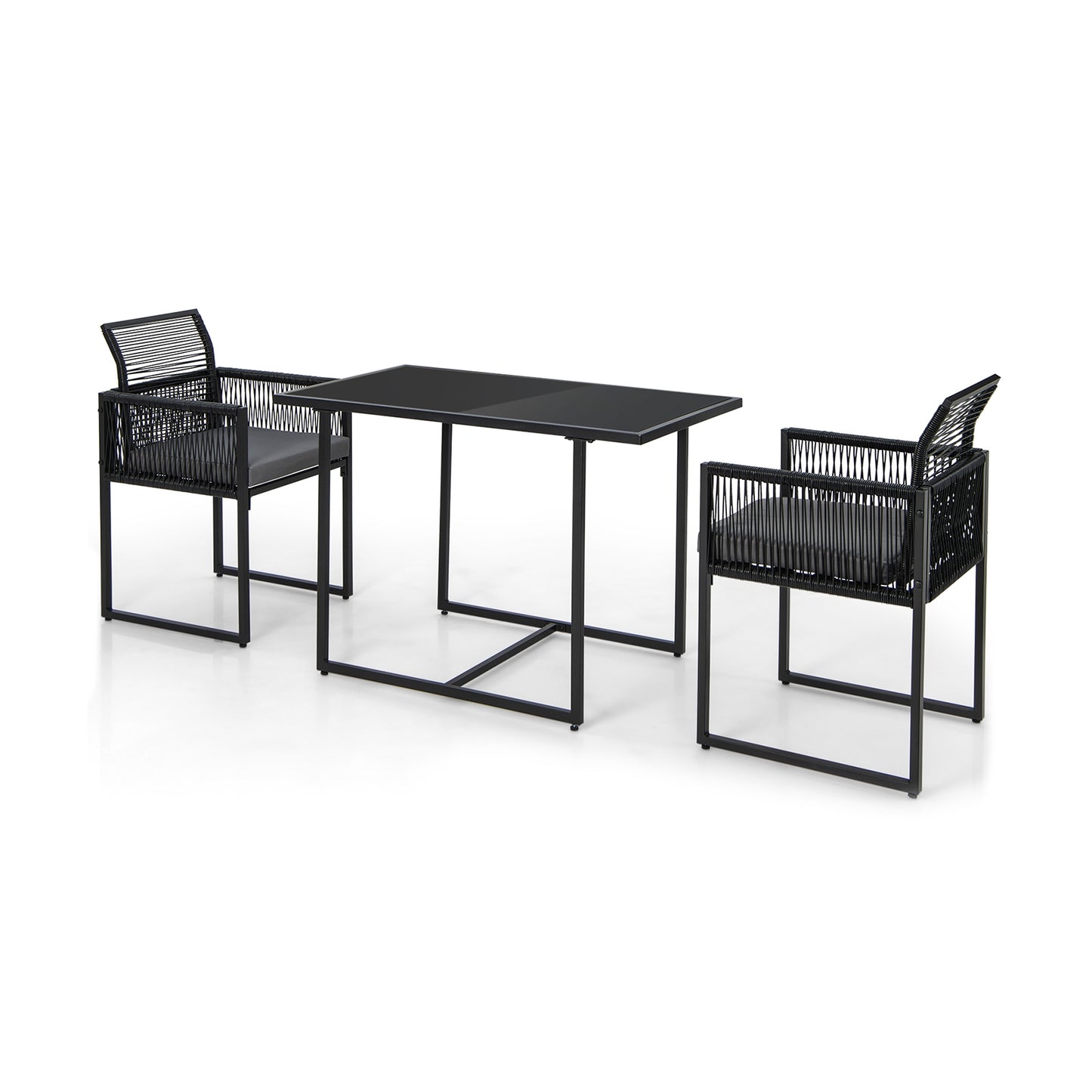 3 Pieces Outdoor Dining Set with Folding Backrest and Seat Cushions, Black Patio Dining Sets at Gallery Canada