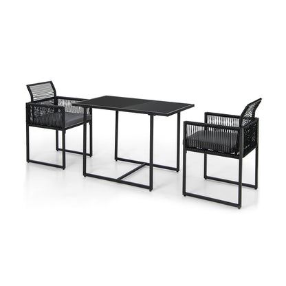 3 Pieces Outdoor Dining Set with Folding Backrest and Seat Cushions, Black Patio Dining Sets at Gallery Canada
