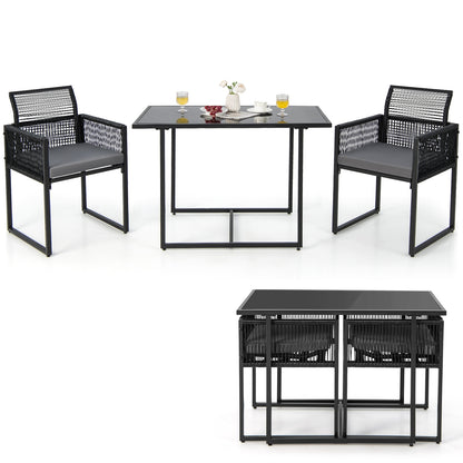 3 Pieces Outdoor Dining Set with Folding Backrest and Seat Cushions, Black Patio Dining Sets at Gallery Canada