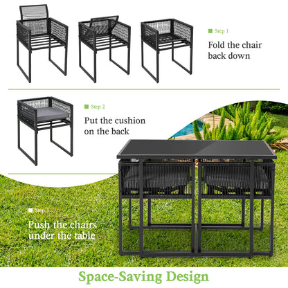 3 Pieces Outdoor Dining Set with Folding Backrest and Seat Cushions, Black Patio Dining Sets at Gallery Canada