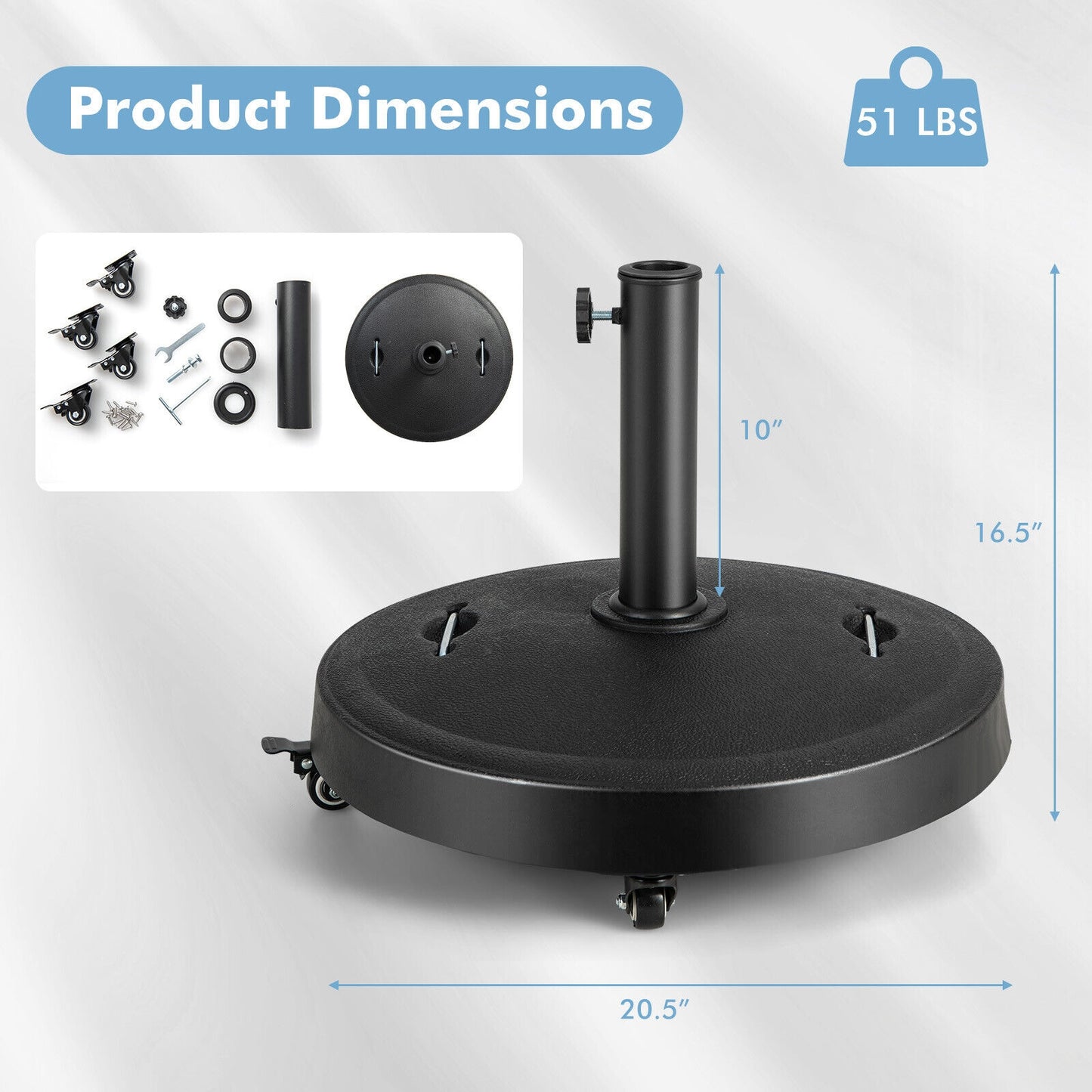 51LBS 20.5Inch Outdoor Umbrella Base With Wheels, Black Outdoor Umbrella Bases at Gallery Canada