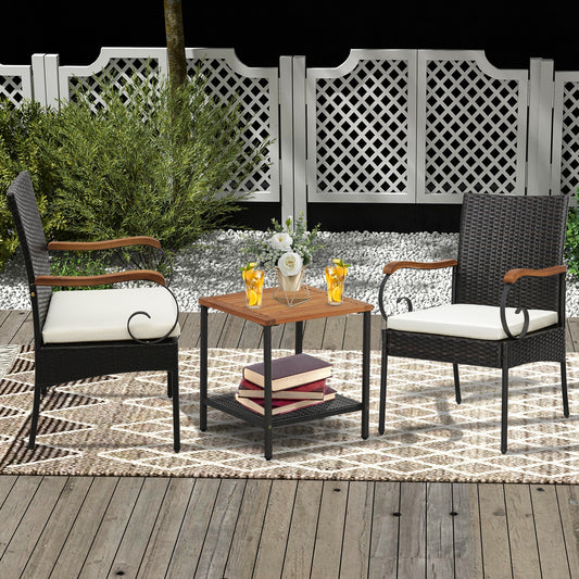 Set of 2 Outdoor PE Wicker Chair, Acacia Wood Armrests, Off White Patio Dining Chairs Off White at Gallery Canada