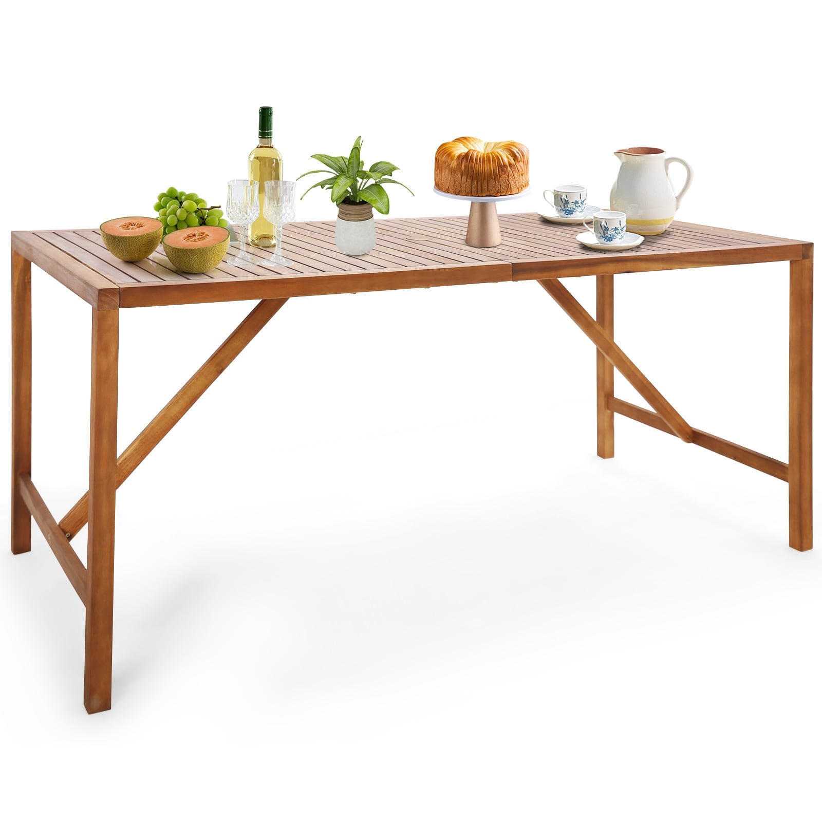 67 Inch Acacia Wood Patio Dining Table, Natural Patio Dining Tables at Gallery Canada