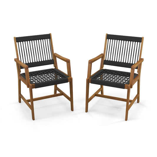 Set Of 2 Patio Acacia Wood Dining Chairs With Armrests, Black Patio Dining Chairs Black at Gallery Canada