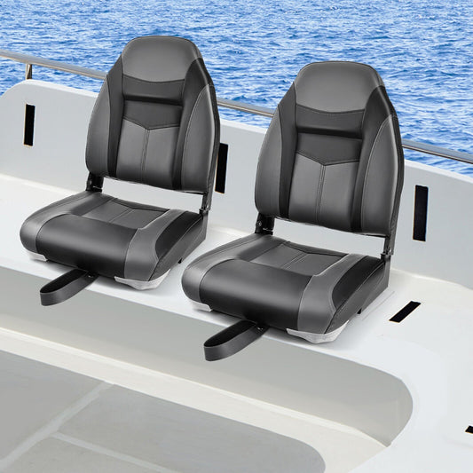 High Back Folding Boat Seats with Black Grey Sponge Cushion and Flexible Hinges-1 Piece, Black - Gallery Canada